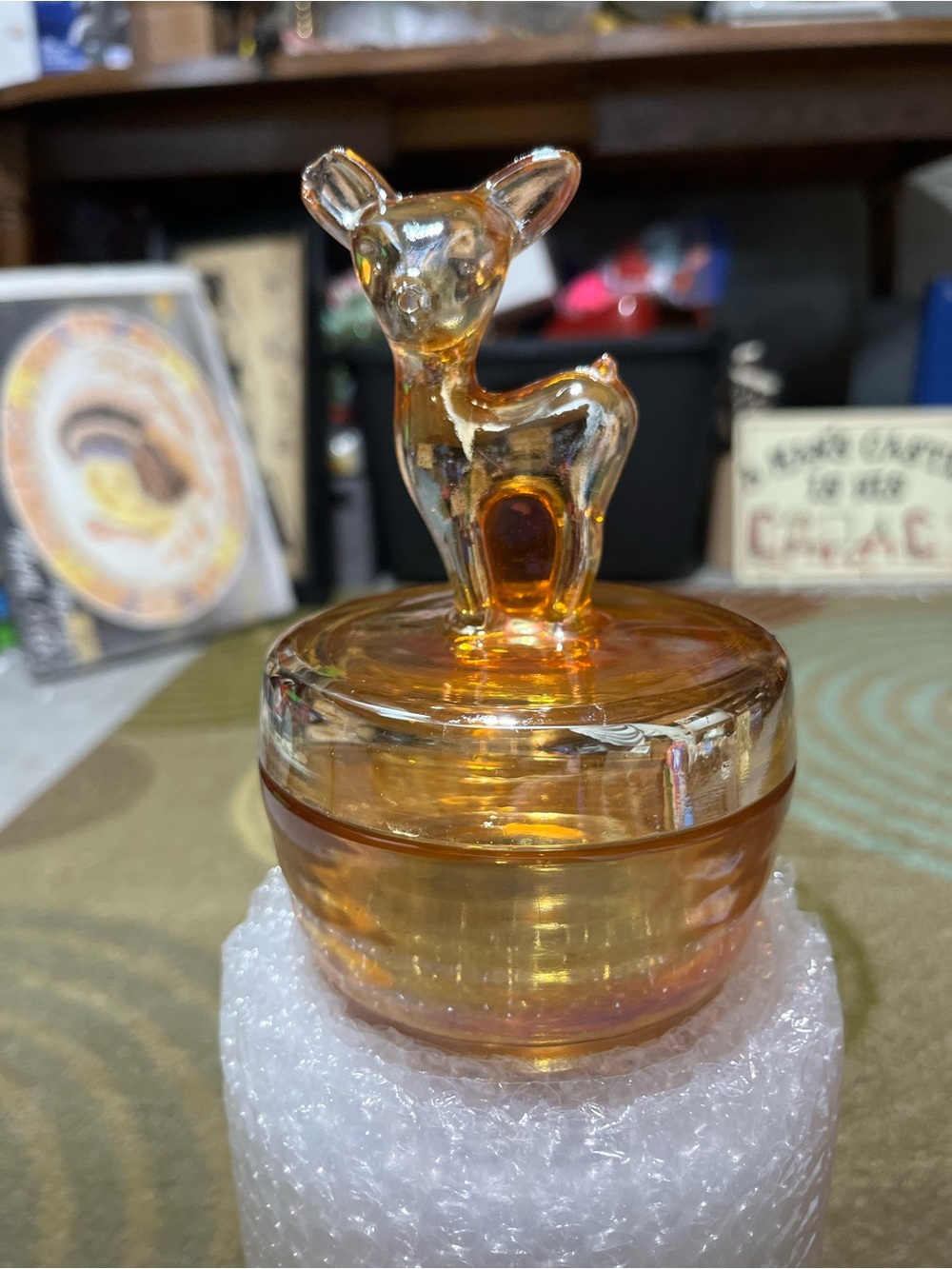 Amber Glass Deer Trinket Jar - Decorative Home Accent